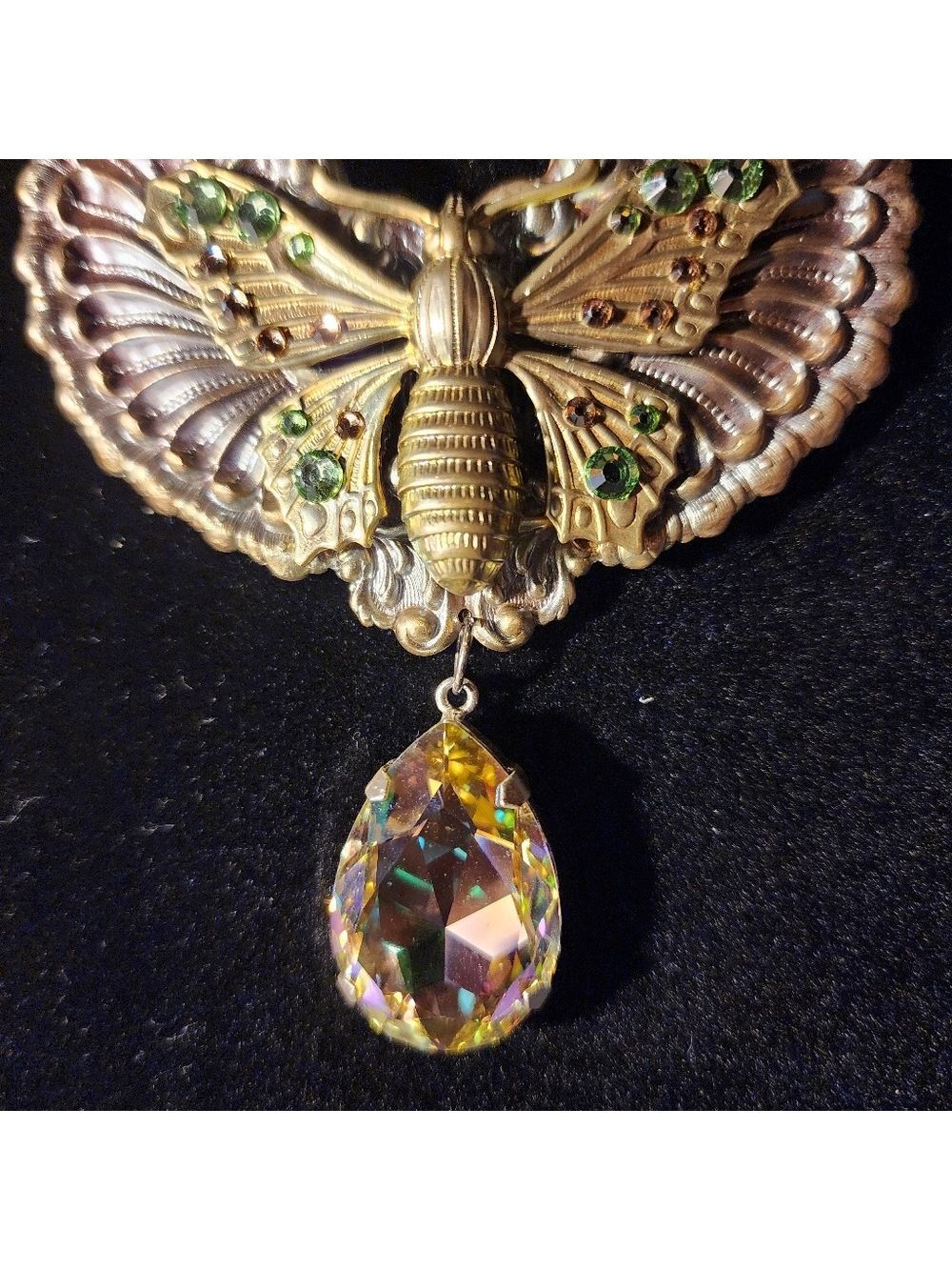 Vintage Butterfly Statement Necklace with Crystal Drop - Picture 9 of 11